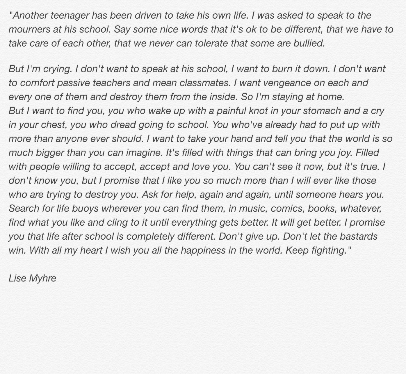 a letter about bullying